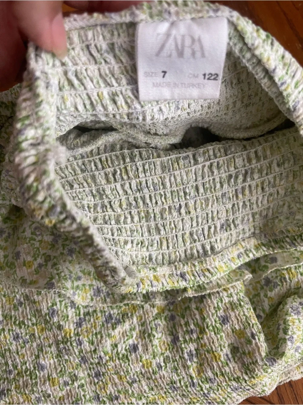 Zara Light Green Floral Smocked Waist Skirt